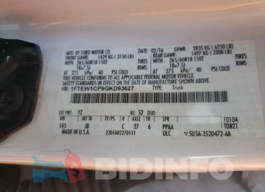 1FTEW1CP9GKD93627 Photo# 10