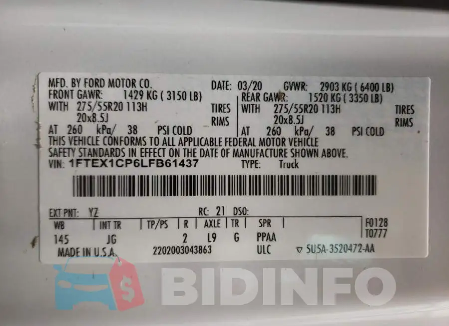 1FTEX1CP6LFB61437 Photo# 10