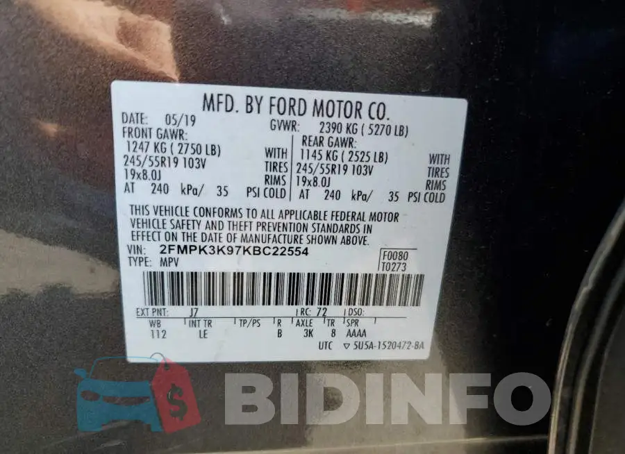 2FMPK3K97KBC22554 Photo# 10