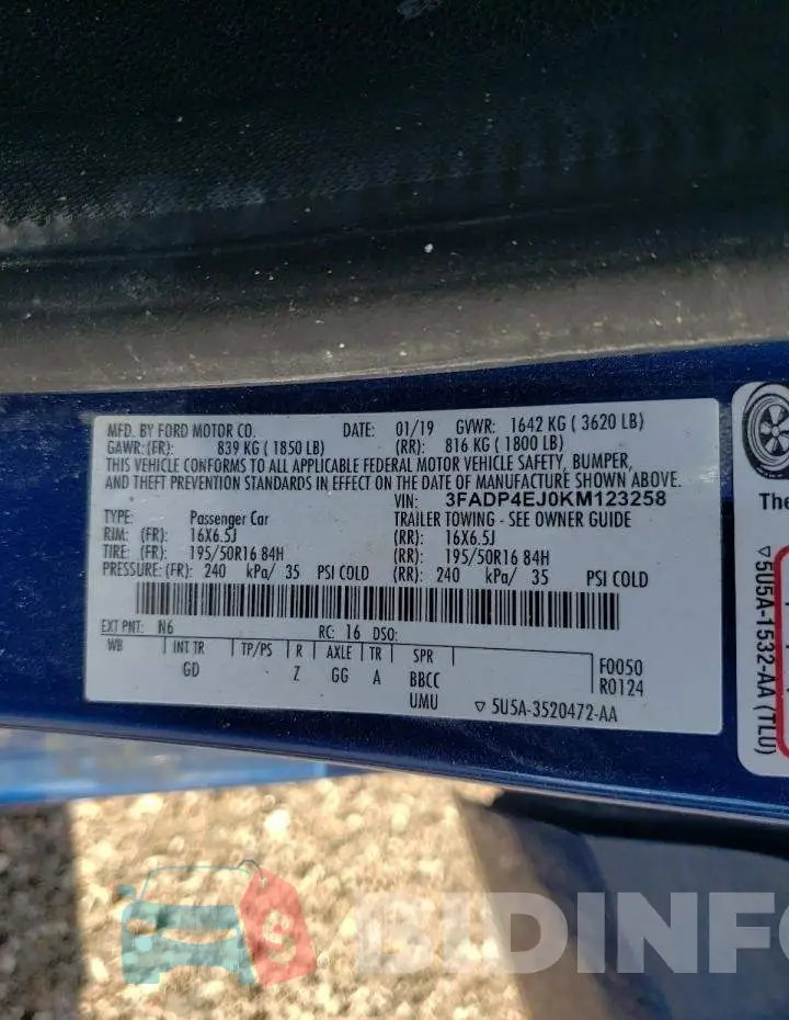 3FADP4EJ0KM123258 Photo# 10