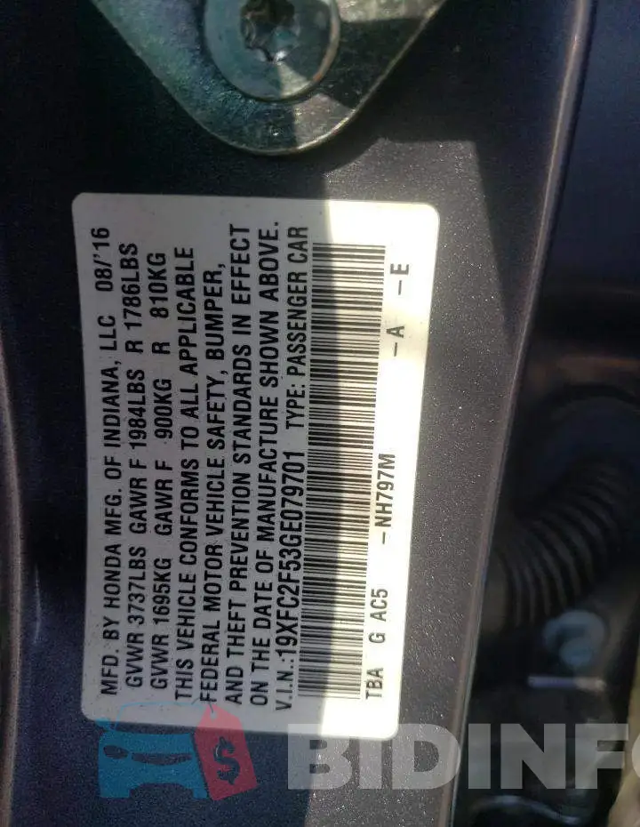 19XFC2F53GE079701 Photo# 10
