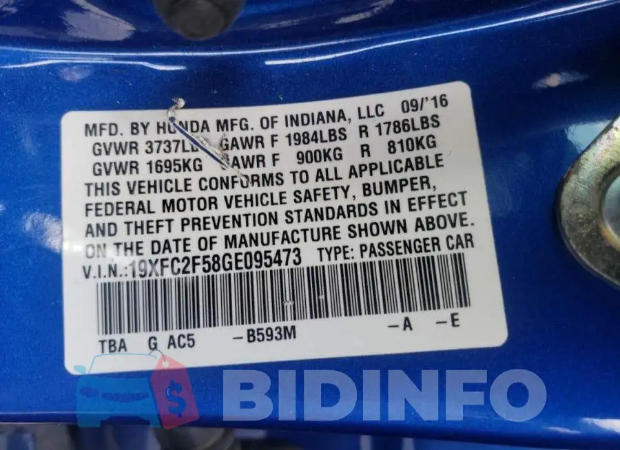 19XFC2F58GE095473 Photo# 10