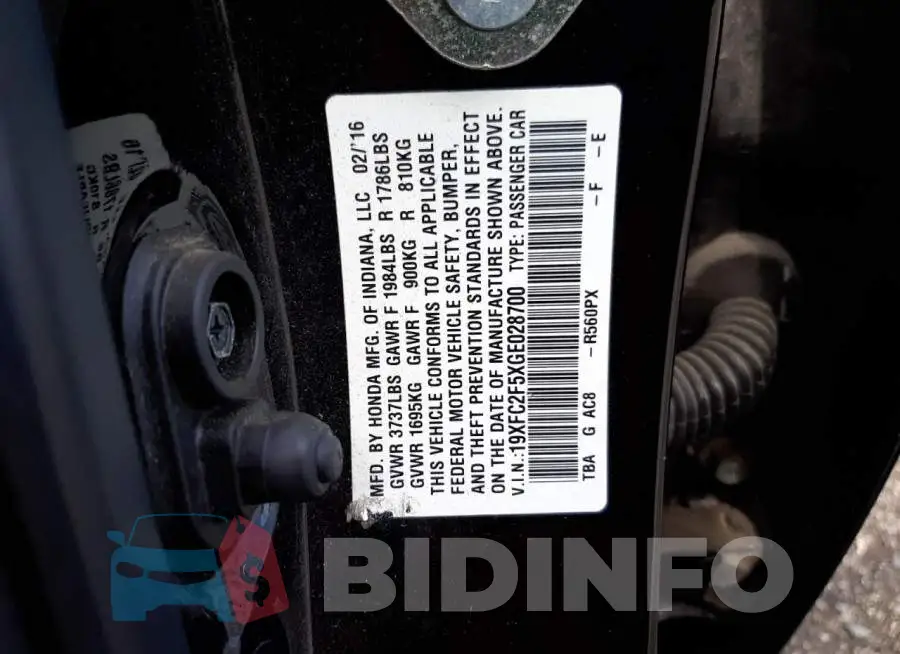 19XFC2F5XGE028700 Photo# 10
