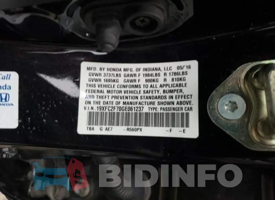 19XFC2F70GE061237 Photo# 10