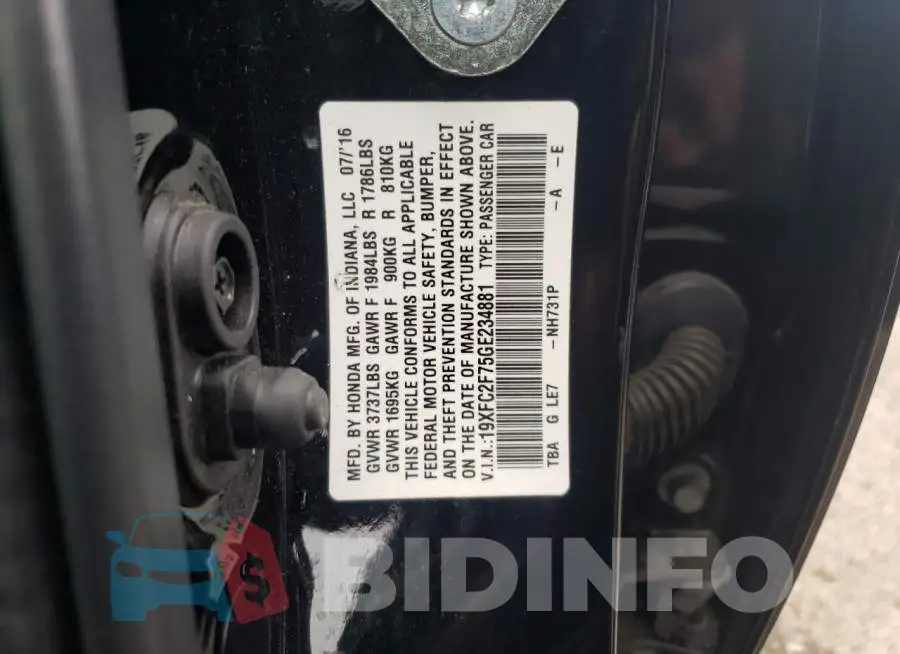 19XFC2F75GE234881 Photo# 10