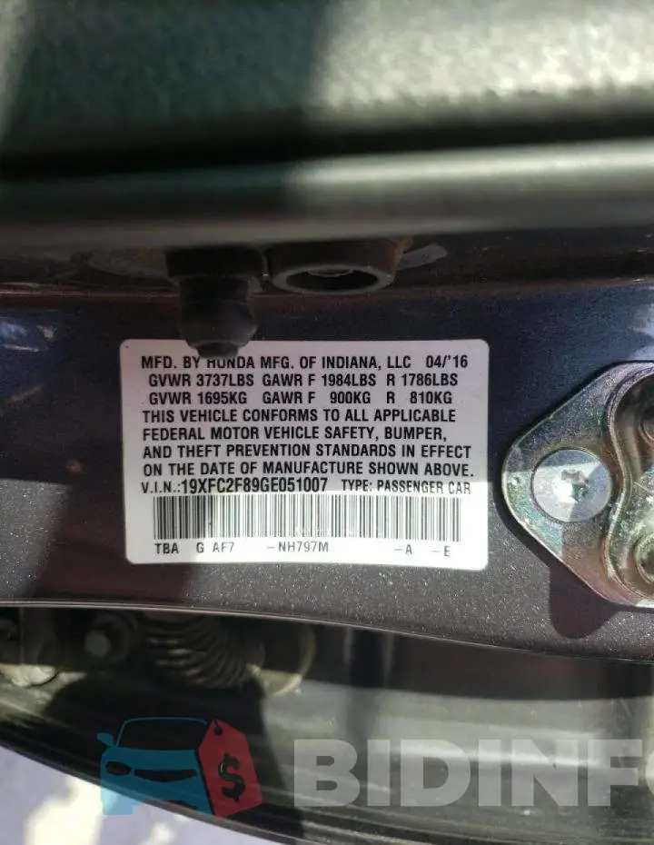 19XFC2F89GE051007 Photo# 10
