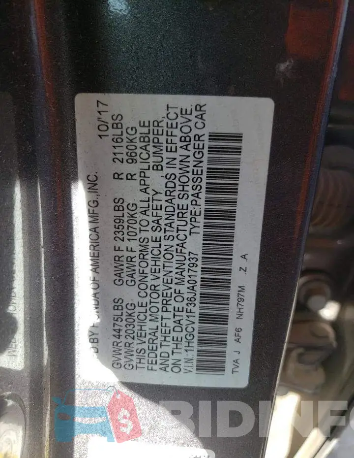 1HGCV1F36JA017937 Photo# 10