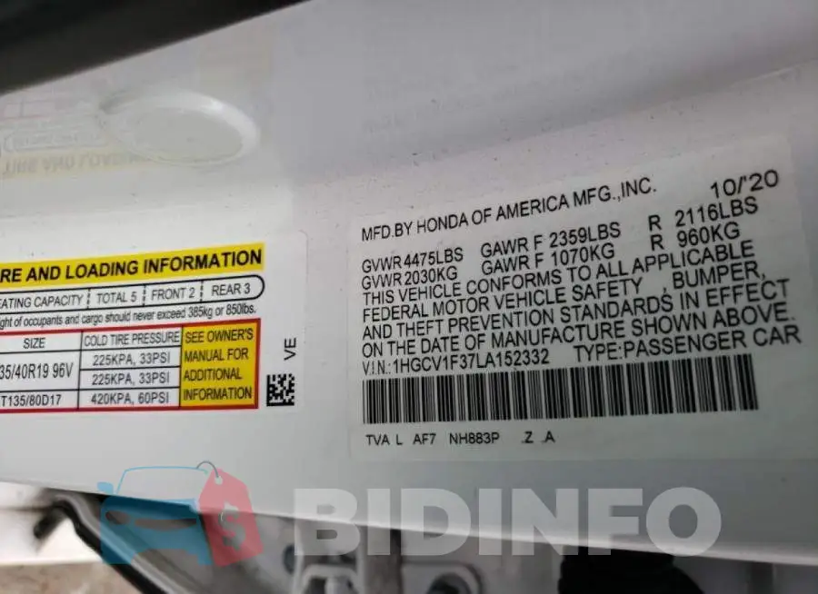 1HGCV1F37LA152332 Photo# 10