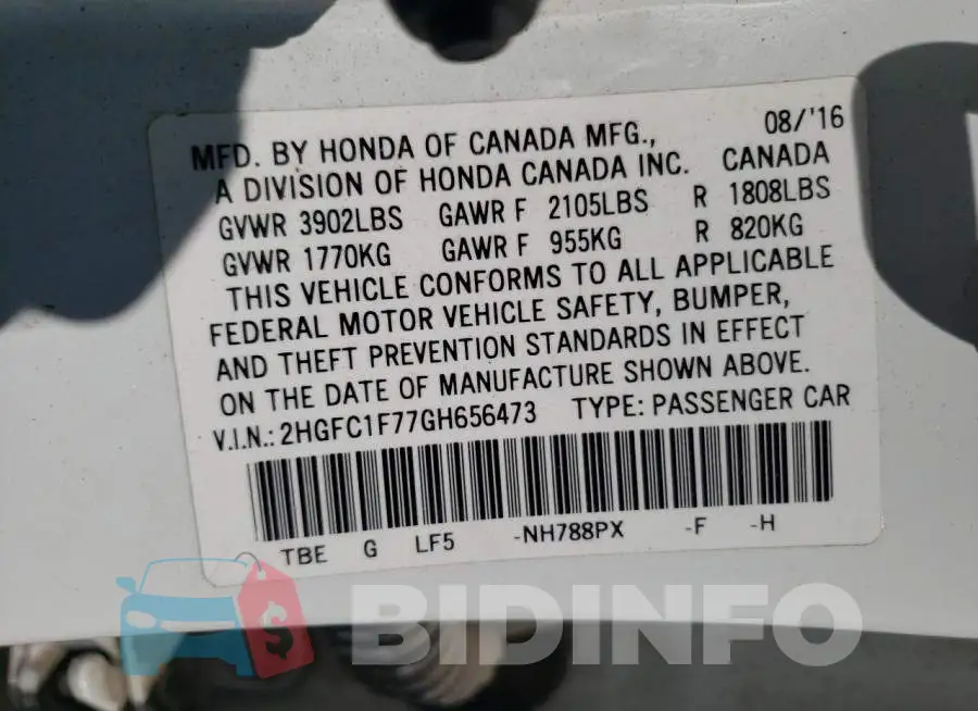 2HGFC1F77GH656473 Photo# 10