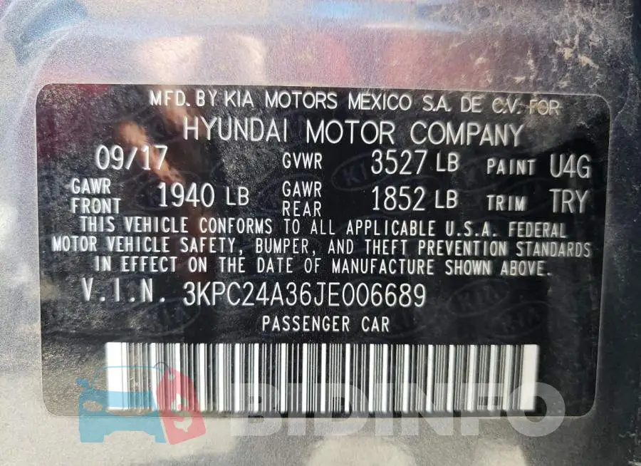 3KPC24A36JE006689 Photo# 10