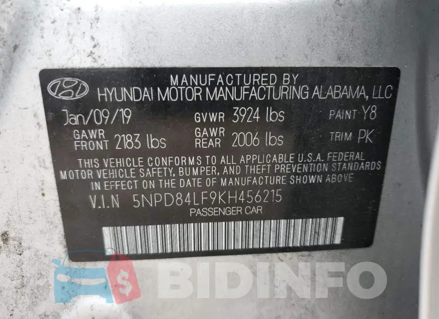 5NPD84LF9KH456215 Photo# 10