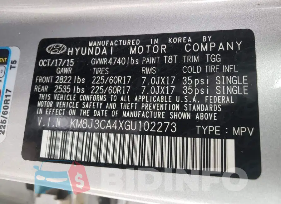 KM8J3CA4XGU102273 Photo# 10
