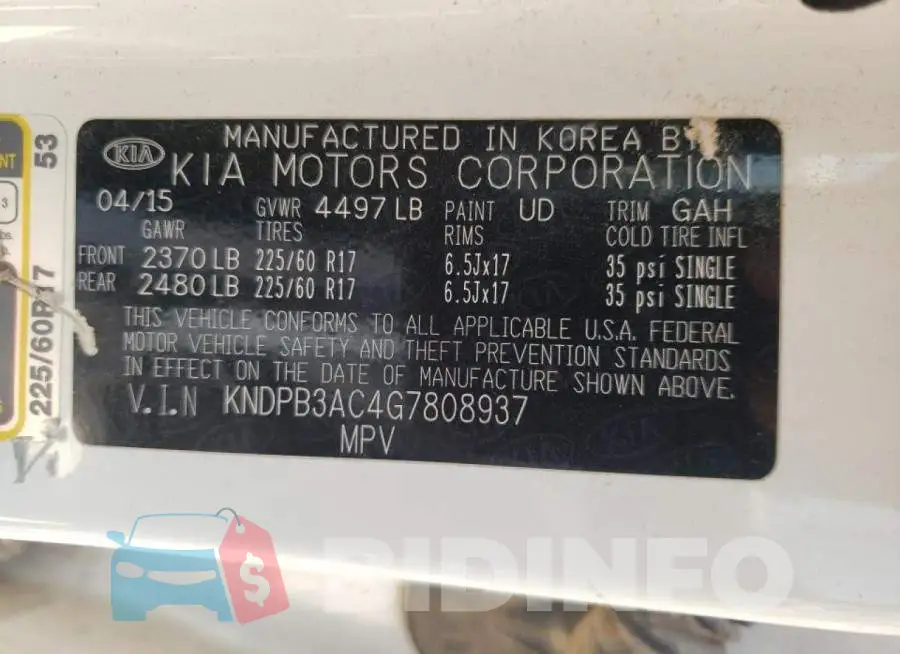 KNDPB3AC4G7808937 Photo# 10