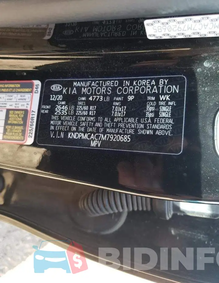 KNDPMCAC7M7920685 Photo# 10