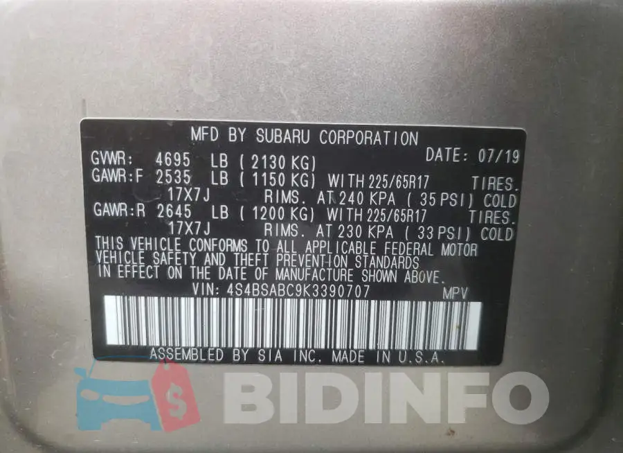 4S4BSABC9K3390707 Photo# 10
