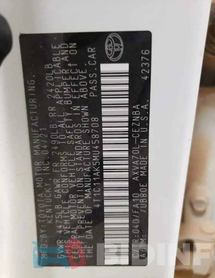4T1C11AK5MU458708 Photo# 10