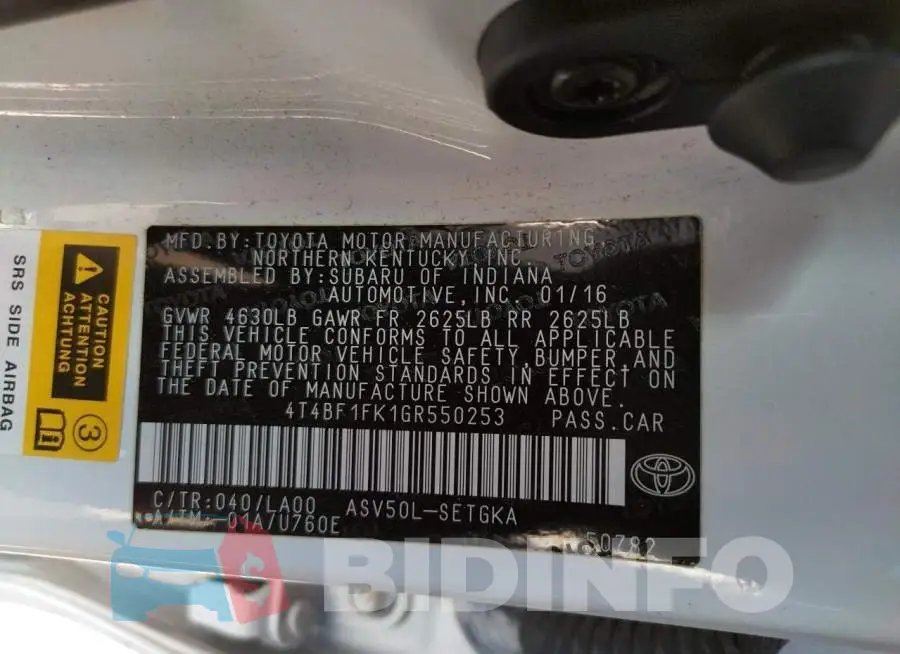 4T4BF1FK1GR550253 Photo# 10