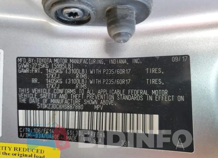5TDKZ3DCXHS887880 Photo# 10