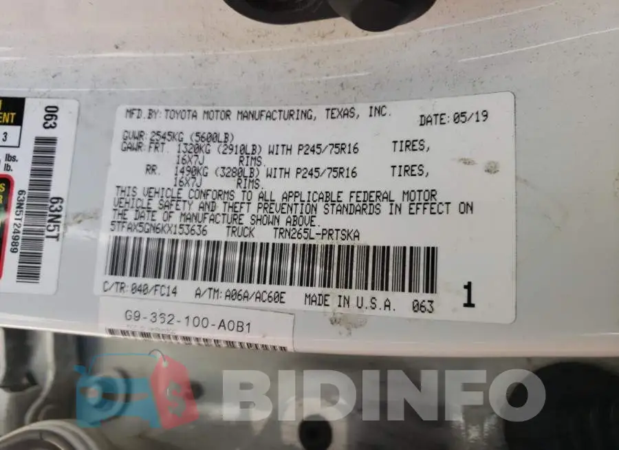 5TFAX5GN6KX153636 Photo# 10