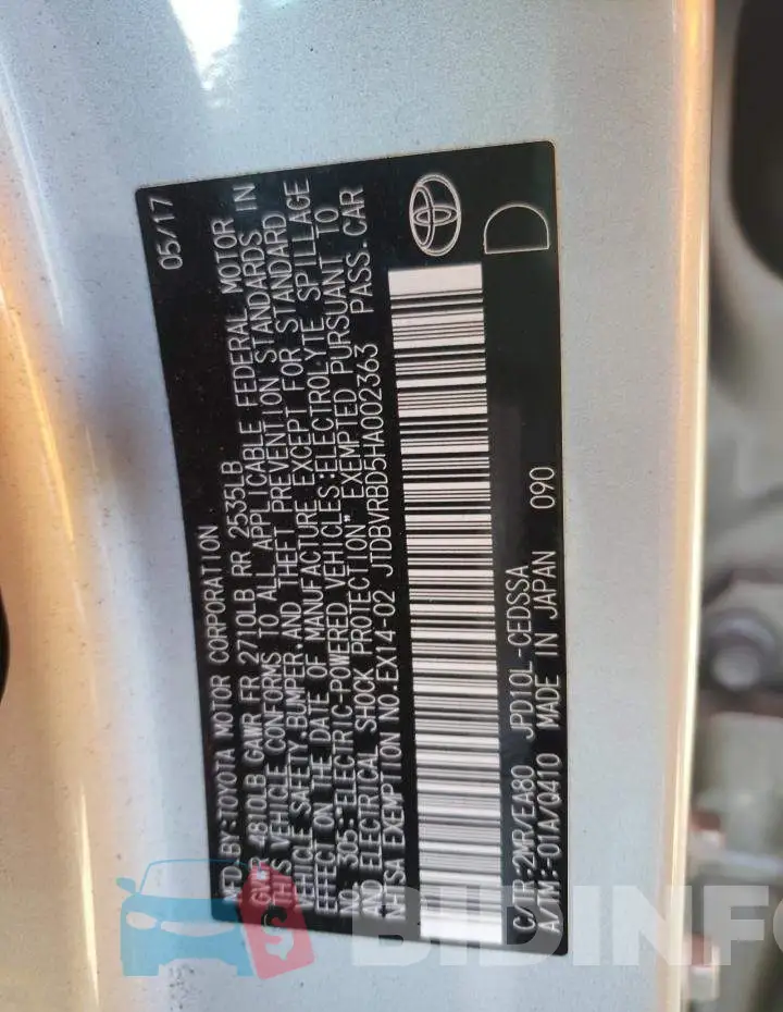 JTDBVRBD5HA002363 Photo# 10