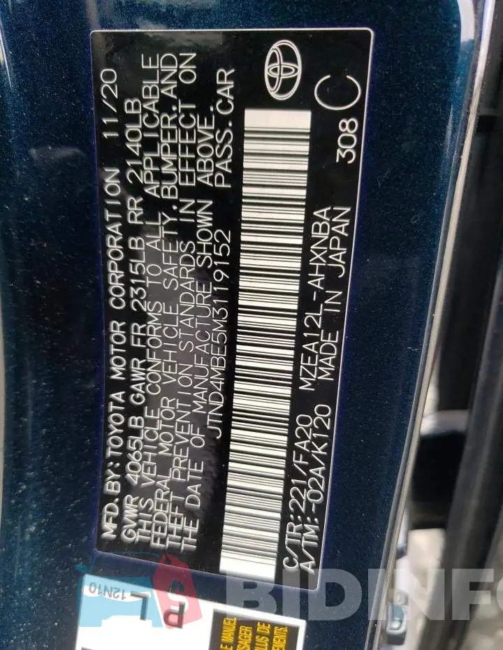 JTND4MBE5M3119152 Photo# 10