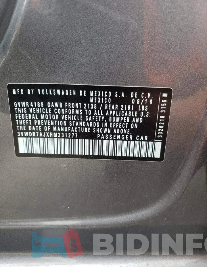 3VWDB7AJXHM231277 Photo# 10