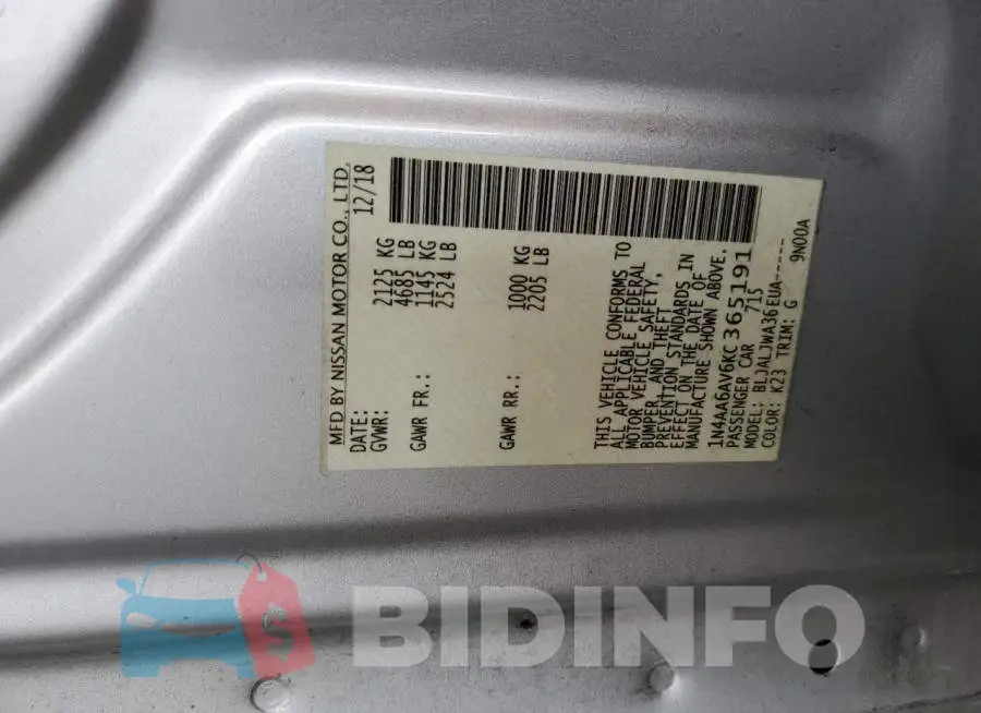 1N4AA6AV6KC365191 Photo# 10