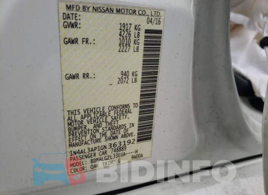 1N4AL3AP1GN363192 Photo# 10