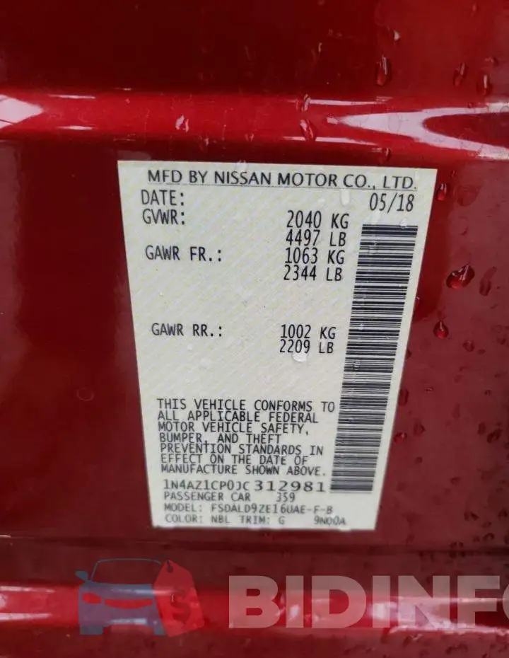 1N4AZ1CP0JC312981 Photo# 10