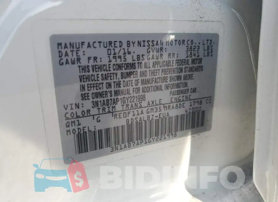 3N1AB7AP1GY221998 Photo# 10