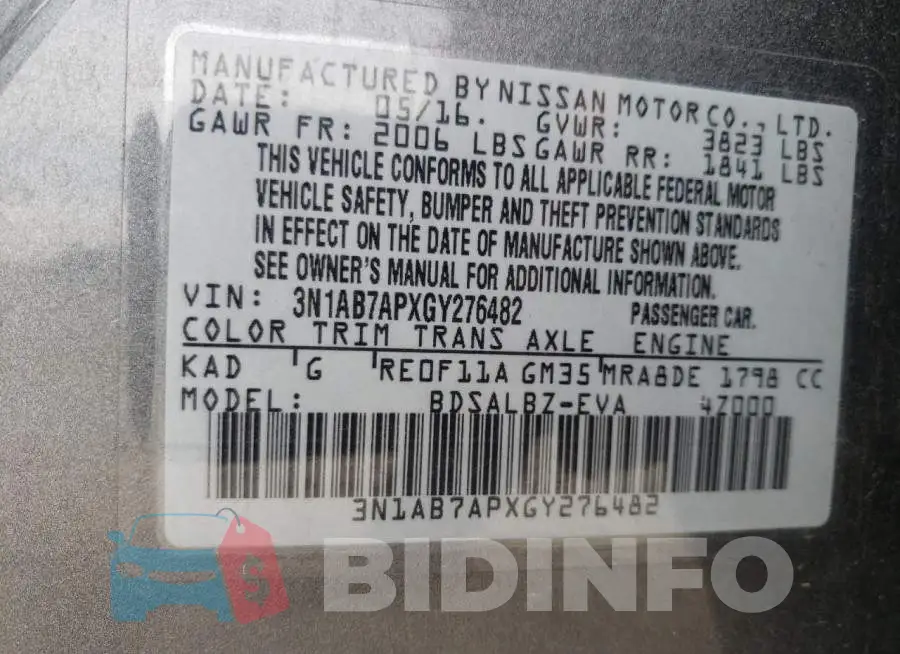 3N1AB7APXGY276482 Photo# 10