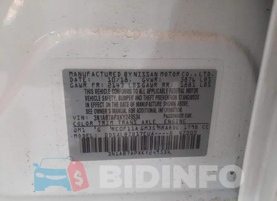 3N1AB7APXKY249534 Photo# 10