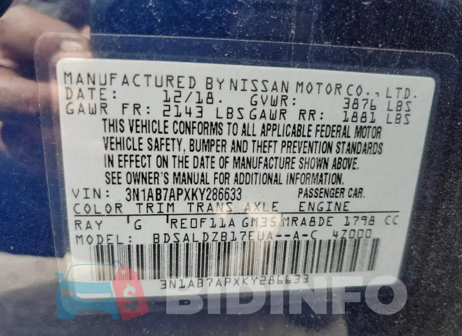 3N1AB7APXKY286633 Photo# 10