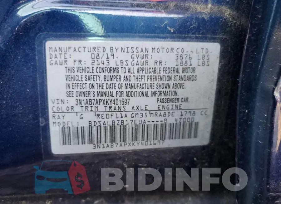 3N1AB7APXKY401697 Photo# 10