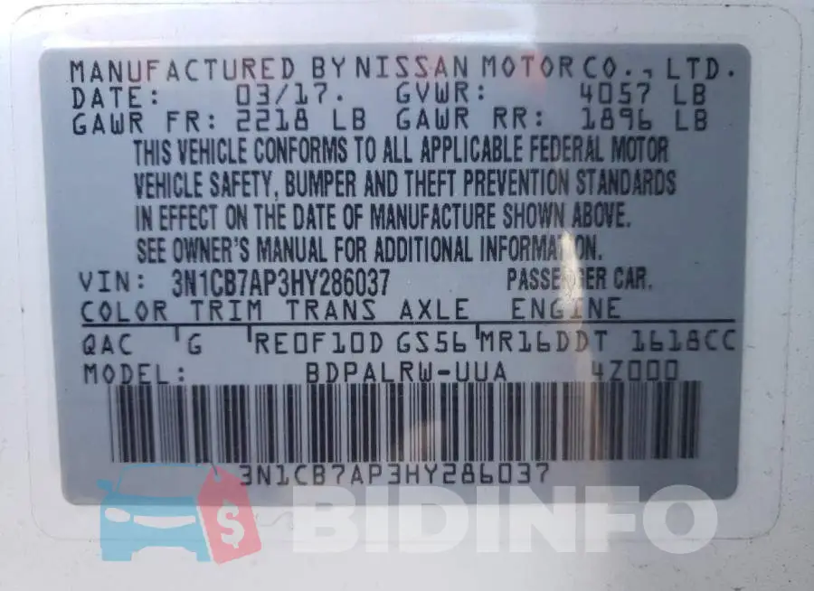 3N1CB7AP3HY286037 Photo# 10