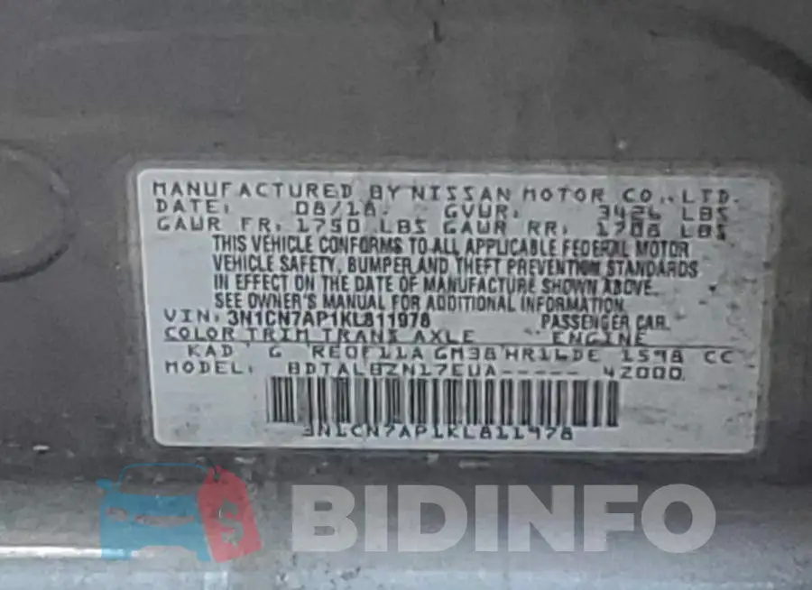 3N1CN7AP1KL811978 Photo# 10