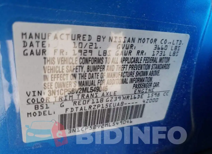 3N1CP5BV2ML549046 Photo# 10