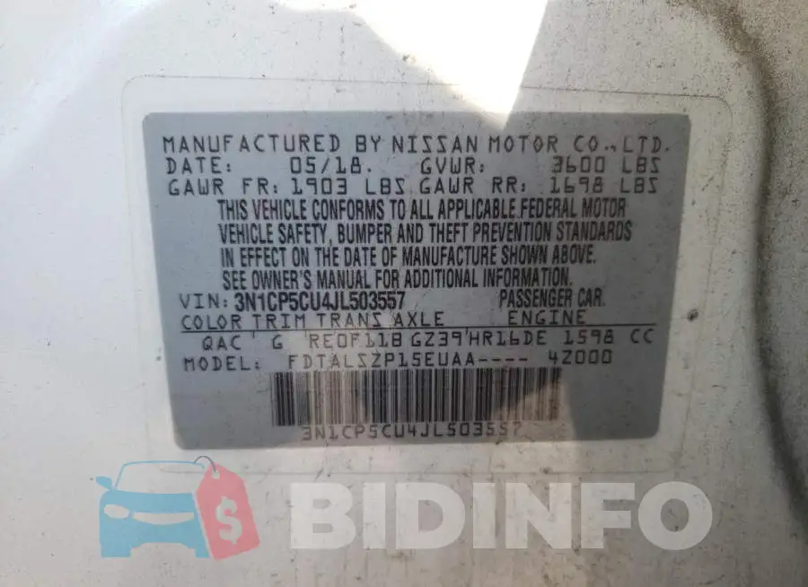 3N1CP5CU4JL503557 Photo# 10
