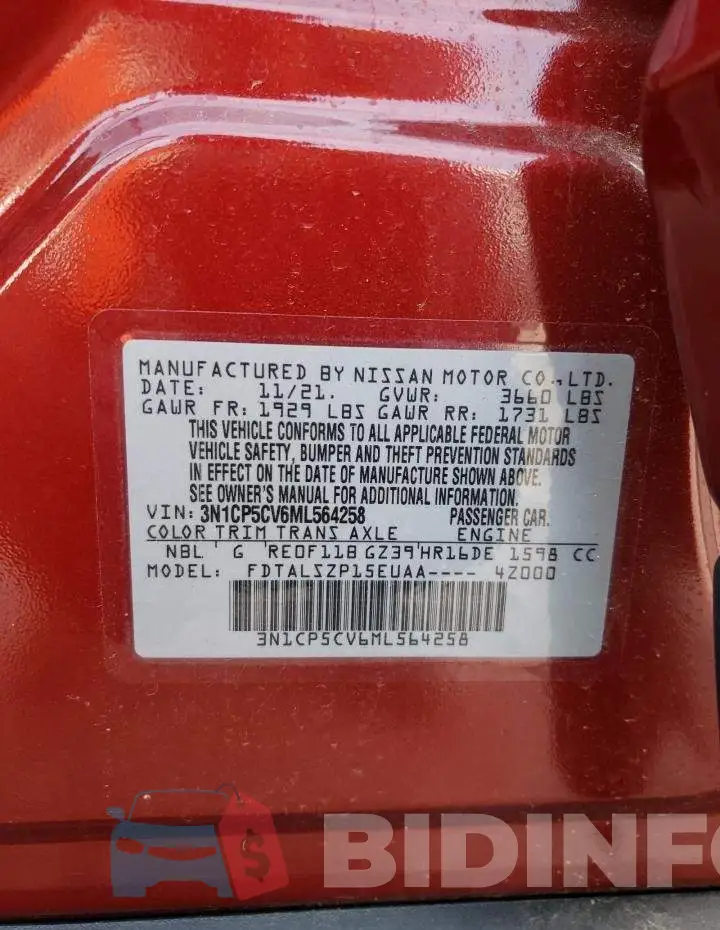 3N1CP5CV6ML564258 Photo# 10