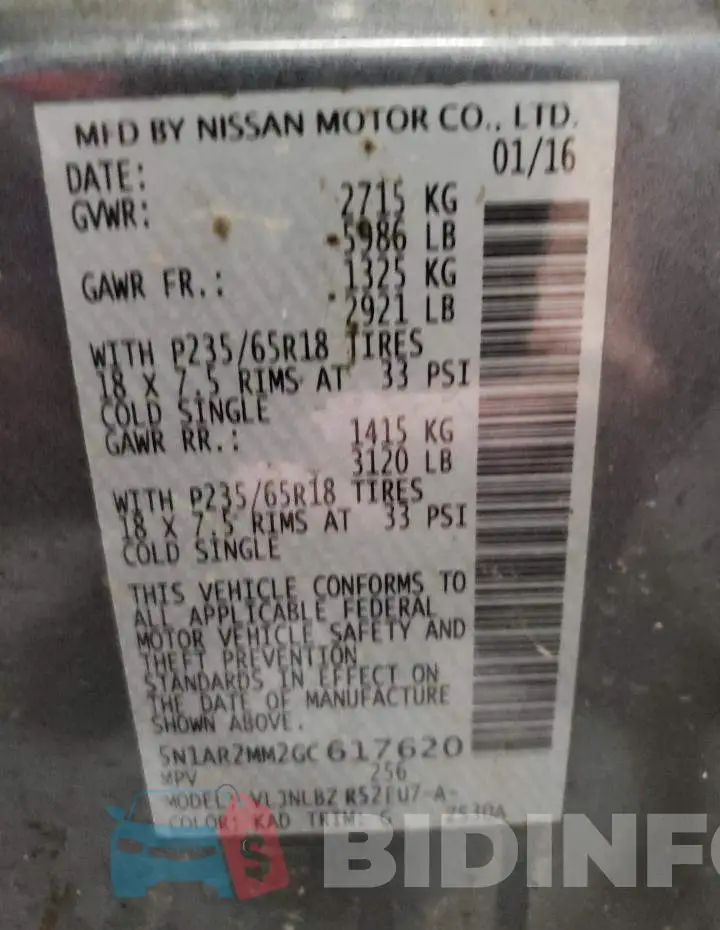 5N1AR2MM2GC617620 Photo# 10