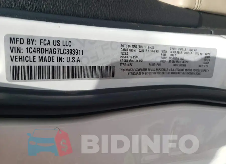 1C4RDHAG7LC393911 Photo# 10