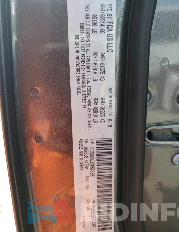 2C3CDXHG8KH670961 Photo# 10