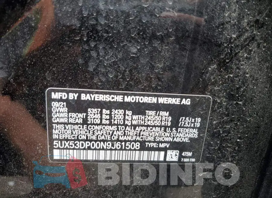5UX53DP00N9J61508 Photo# 10
