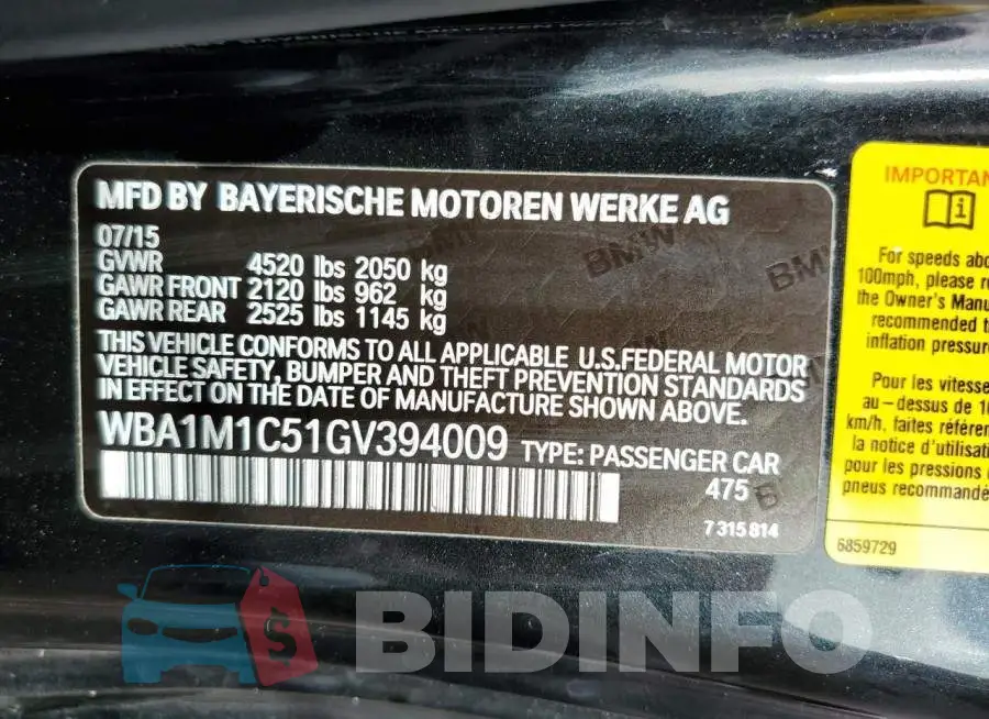 WBA1M1C51GV394009 Photo# 10