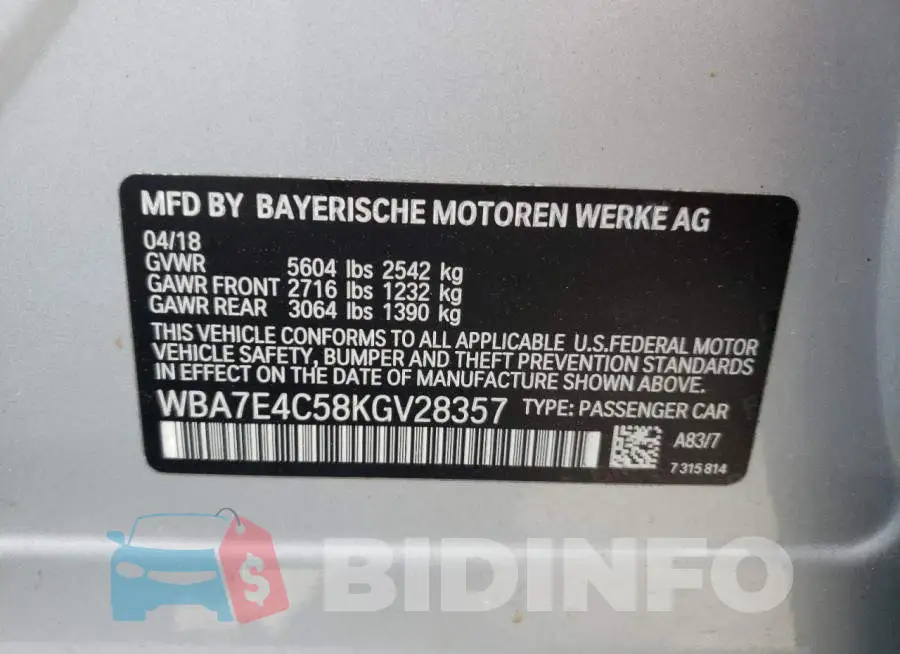 WBA7E4C58KGV28357 Photo# 10
