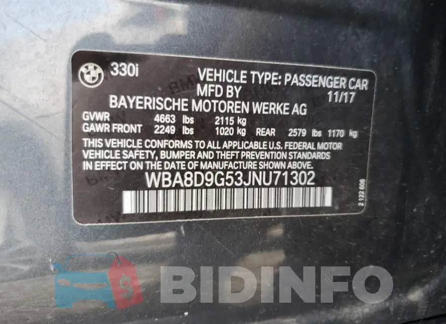 WBA8D9G53JNU71302 Photo# 10