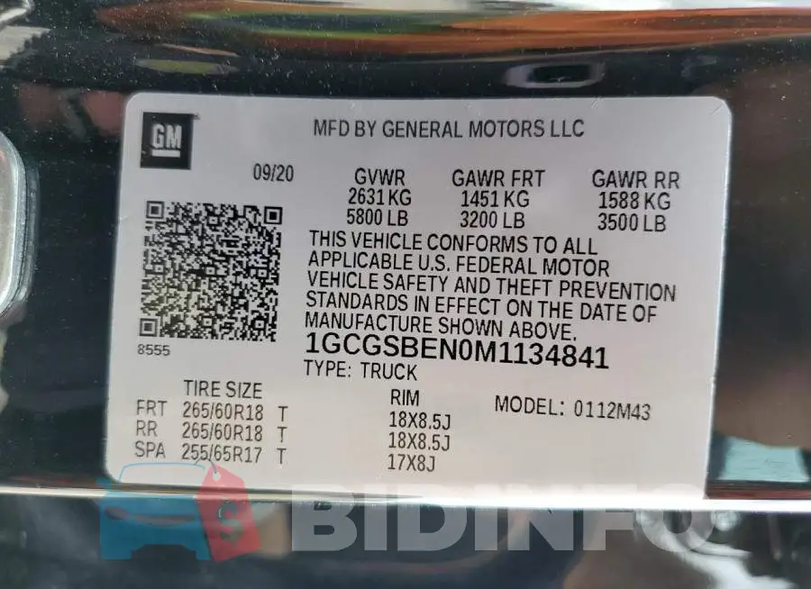 1GCGSBEN0M1134841 Photo# 10