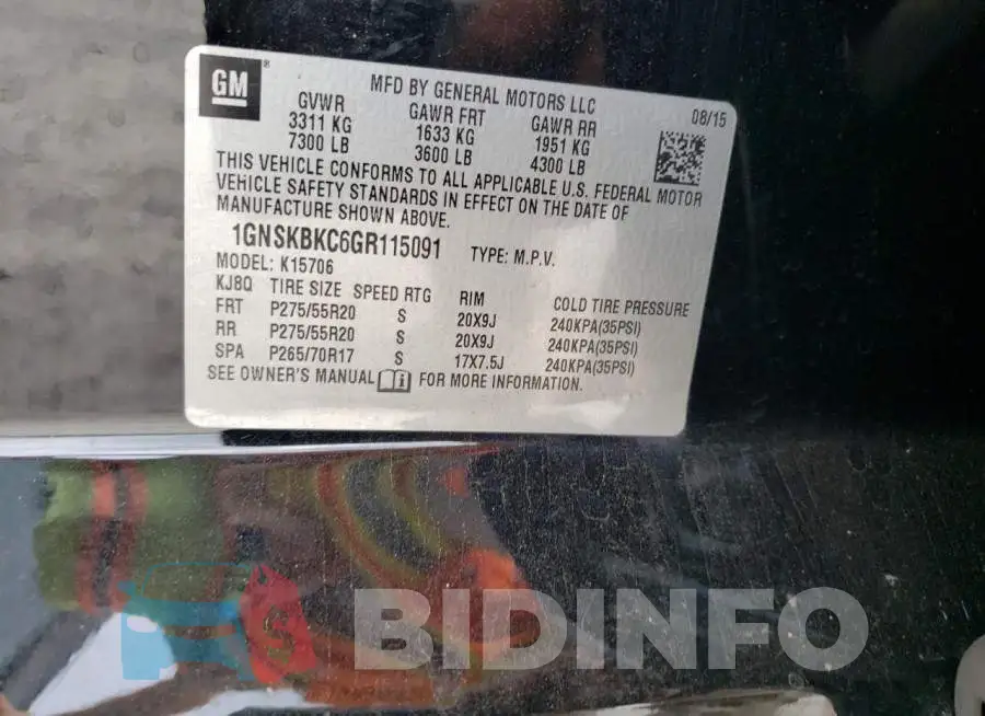 1GNSKBKC6GR115091 Photo# 10