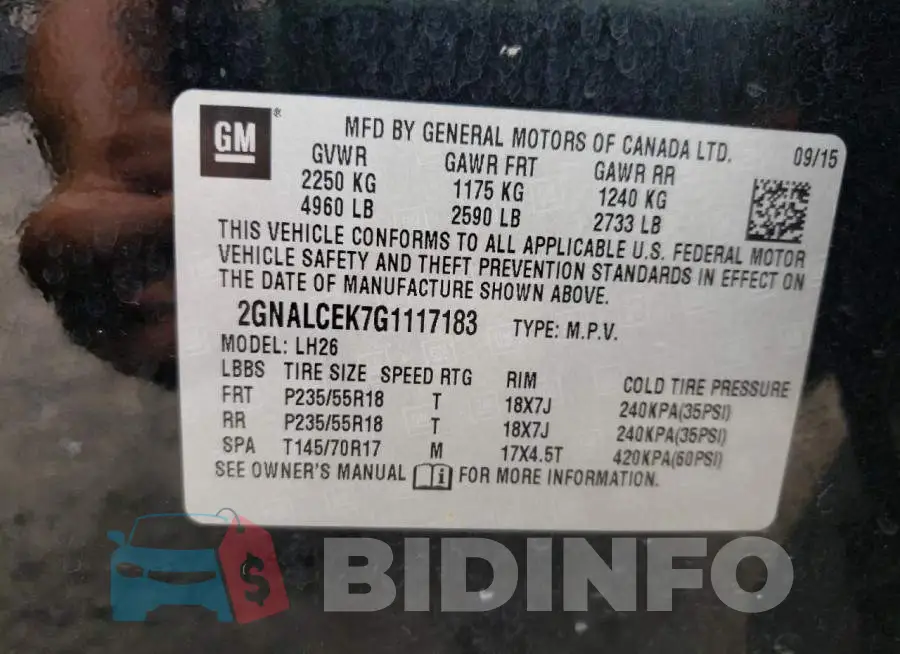 2GNALCEK7G1117183 Photo# 10