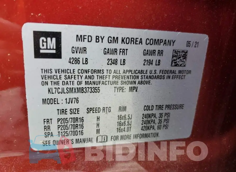 KL7CJLSMXMB373355 Photo# 10